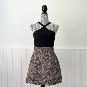 American Eagle Leopard Print Linen Blend Paperbag Waist Mini Skirt Size S